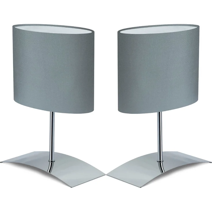TRANGO LED Nachttischlampe, 2er Pack 2018-04GL LED Nachttischlampe inkl. je 1x E14 LED Leuchtmittel 3000K warmweiß *GREY EAGLE* Tischleuchte mit Stoffschirm in Grau Lampe, Fensterbank Leuchte, Nachttischlampe für Schlafzimmer – Bild 1