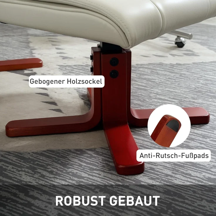 HOMCOM Relaxsessel mit Hocker, Liegefunktion, Wippfunktion (Gepolstert Liegesessel, 2-St, TV-Sessel), bis 150 kg, für Wohnzimmer, Kunstleder, Cremeweiß – Bild 7