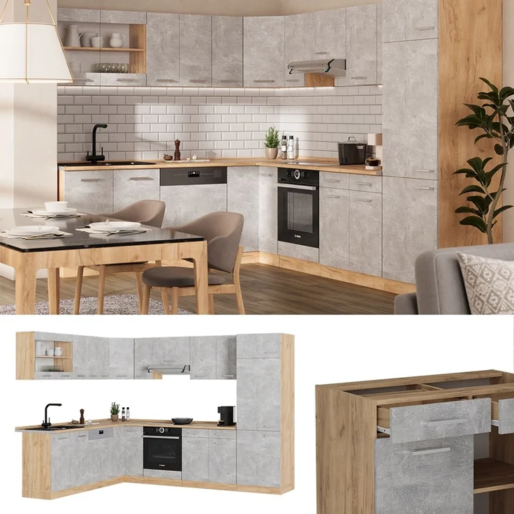 Eckküche R-Line Beton/Goldkraft Eiche 287 x 60 cm , AP Anthrazit Vicco – Bild 2
