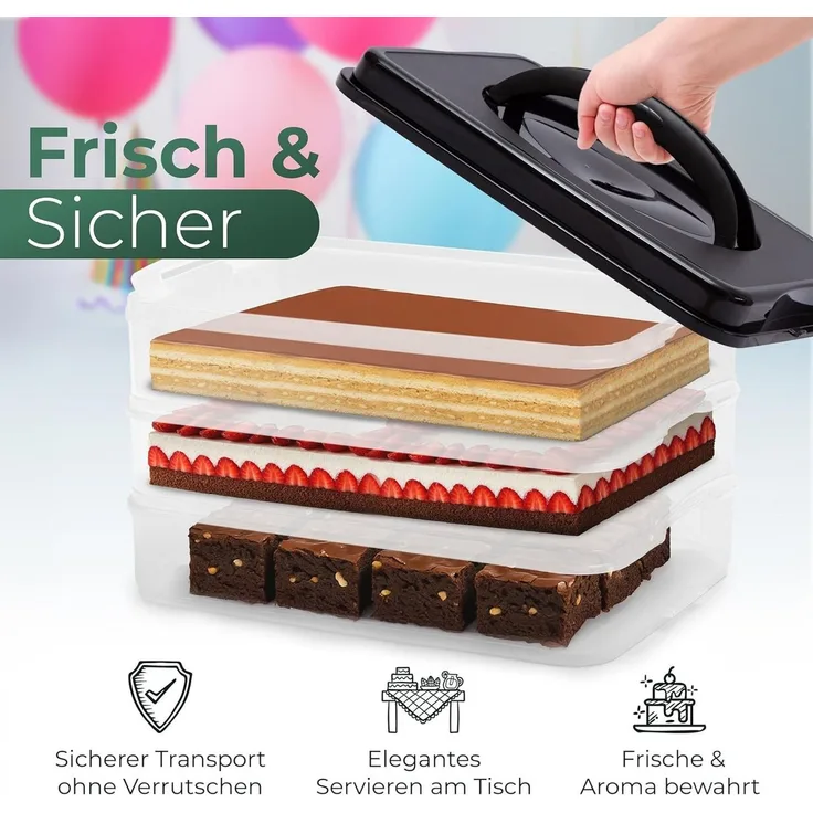 Novaliv Aufbewahrungsbox 31156-31157-31218-2x, Novaliv Kuchen-Transportbox mit zwei Etagen und Deckel und Einlage (Re