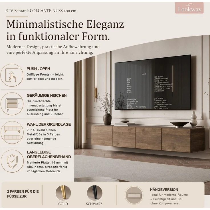 Lookway TV-Schrank COLGANTE Nussbaum 200 cm hängend (2x TV- Schrank) 200x40x36 cm – Bild 3