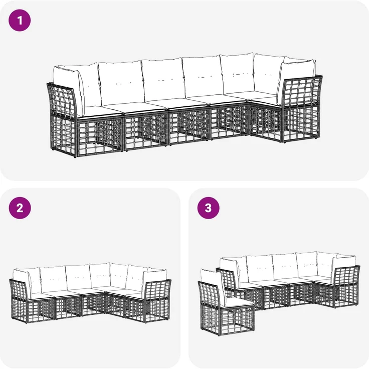 vidaXL Gartensofa-set 6 Stk. Schwarz Poly-Rattan 3437471 – Bild 6