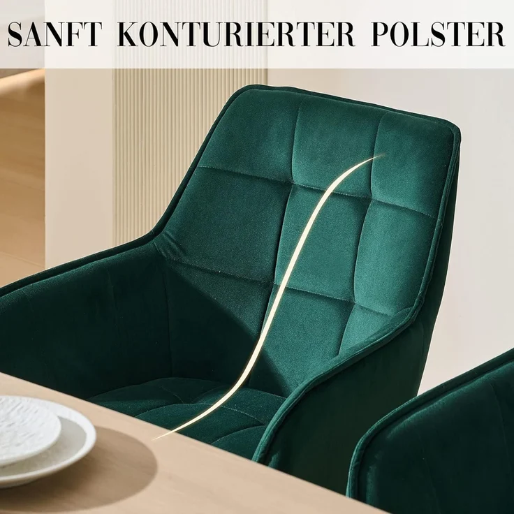 Esszimmerstühle Drehstuhl Armlehne Polsterstuhl 2er Set Samt Grün – Bild 8