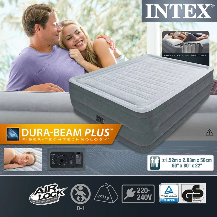 Intex 'Comfort-Plush Queen' Luftbett mit integrierter Luftpumpe, 203 x 152 x 56 cm – Bild 3