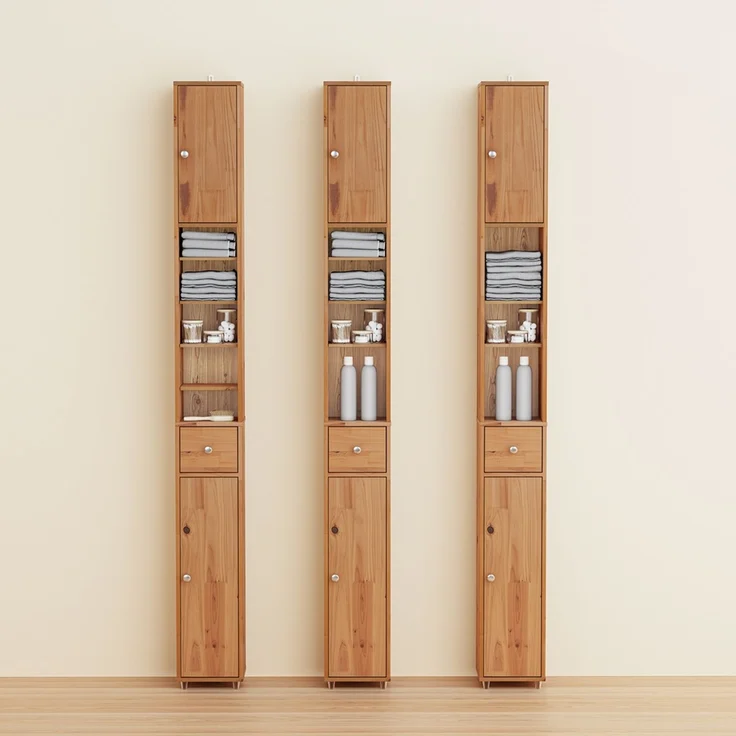 SoBuy BZR34-II-SH Badezimmer-Hochschrank, Massivholz, Lackiert, Hellbraun, 20 x 180 x 20 cm – Bild 6