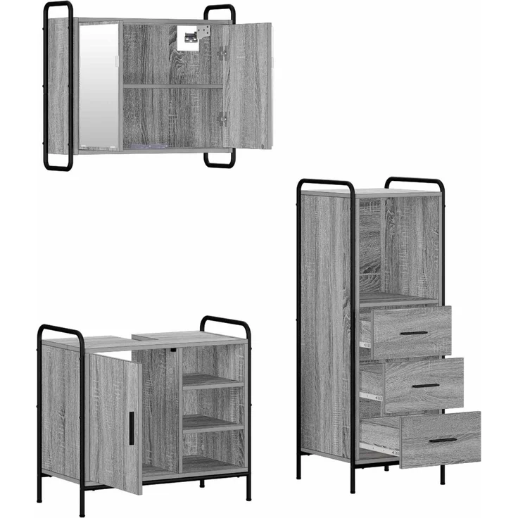 vidaXL Badezimmerschrank-Set 3 stk. Sonoma-Grau 40 x 36 x 109,5 cm 3444534 – Bild 6