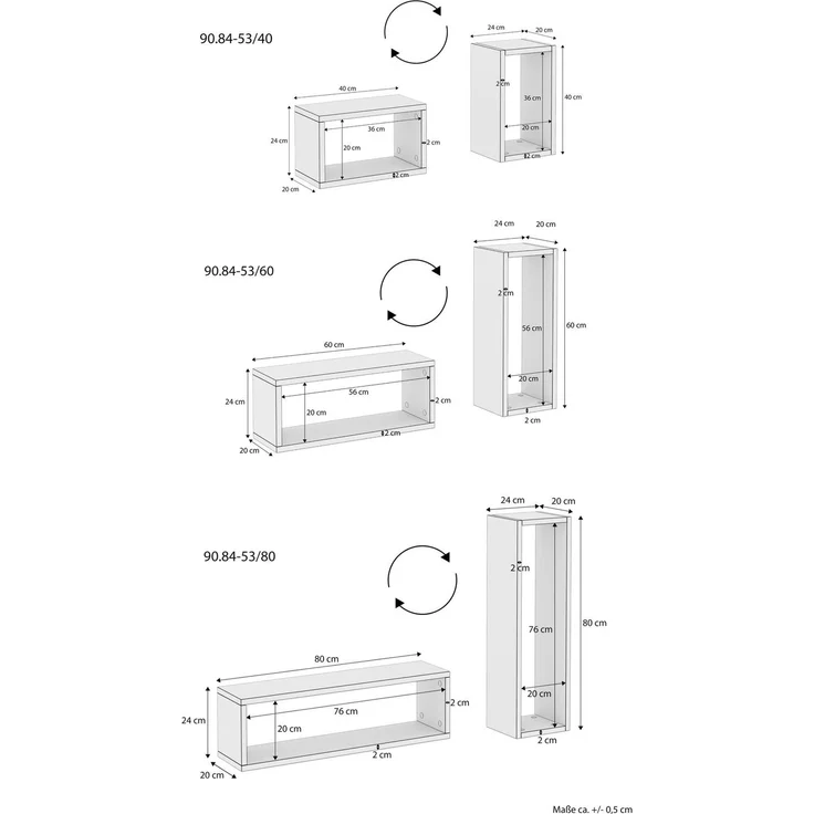 Wandablage schwebender Nachttisch Regal Ablage aus Buche Länge wählbar V-90.84-53Dreierpack – Bild 2