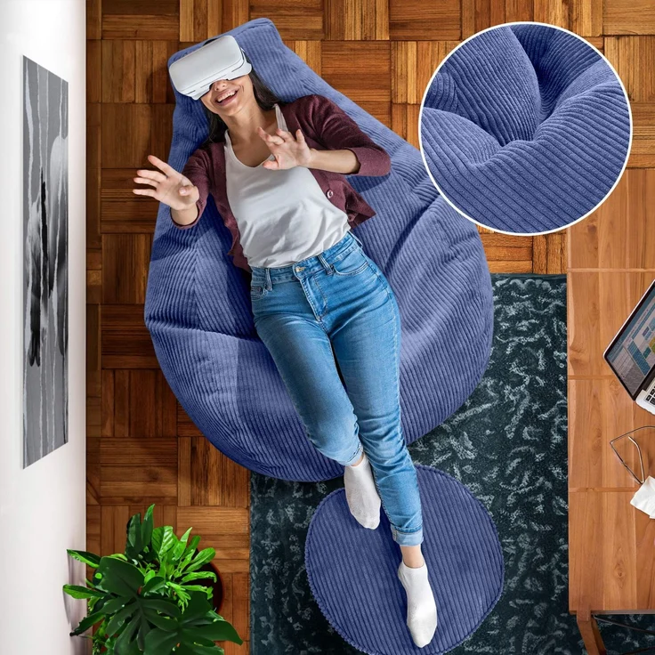 Green Bean® Sitzsack mit Hocker aus Cord - Sitzsäcke für das Wohnzimmer, Schlafzimmer, Sitzsack-Sessel für Erwachsene Dunkelblau – Bild 5