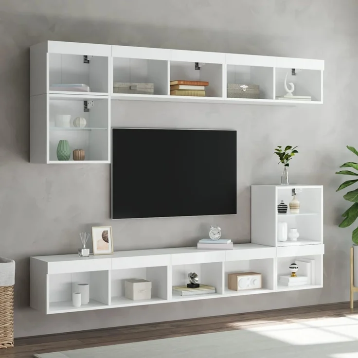 2 pcs TV-Schrank, Lowboard mit LED-Leuchten Weiß 80x30x30 cm – Bild 3