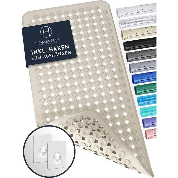 Homerella Badematte rutschfest Hautsensitiv 88x39cm, INKL. AUFHÄNGUNG, Antirutschmatte Badewanne BPA frei, Duschmatte schimmelresistent & maschinenwaschbar