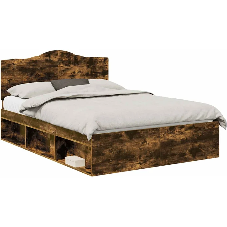 vidaXL Bettrahmen Geräucherte Eiche 150 x 200 cm Massives Kiefernholz 3413294 – Bild 1