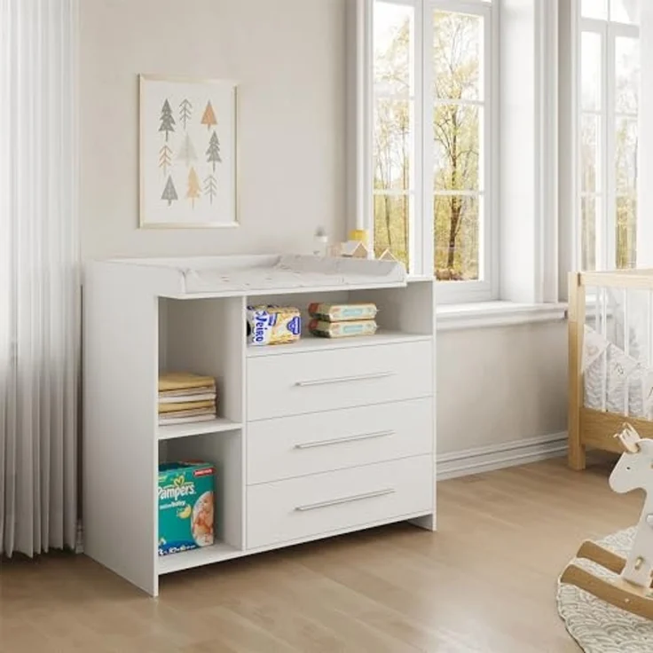 Wickelkommode Paula Weiß 110 x 93.5 cm mit Wickelaufsatz Vicco – Bild 1