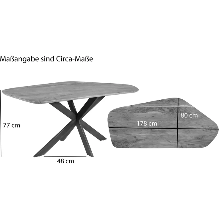 Esstisch 178 x 80 x 77 cm Akazie massiv naturfarben Schweizer Kante Spider-Gestell MILA 159467032 – Bild 6
