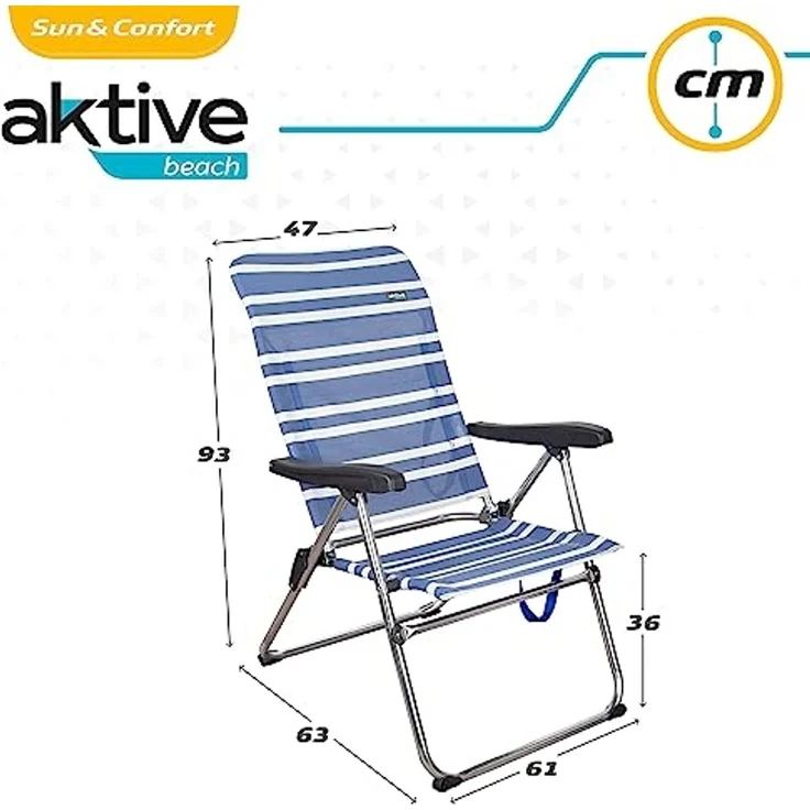 AKTIVE 62260-2er-Pack leichte Klappstühle für Strand, Garten, Terrasse oder Camping | Maße 47 x 63 x 93 cm | 5 Positionen, robust und widerstandsfähig | Inklusive Tragegriff – Bild 2