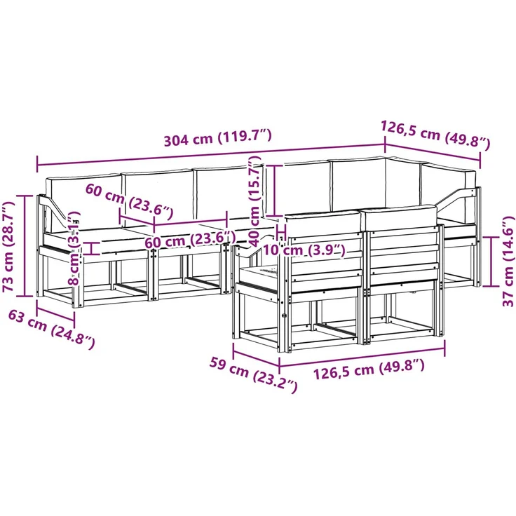 vidaXL Outdoor-Sofagarnitur mit Kissen 8 pcs Natur und Beige 3366586 – Bild 10