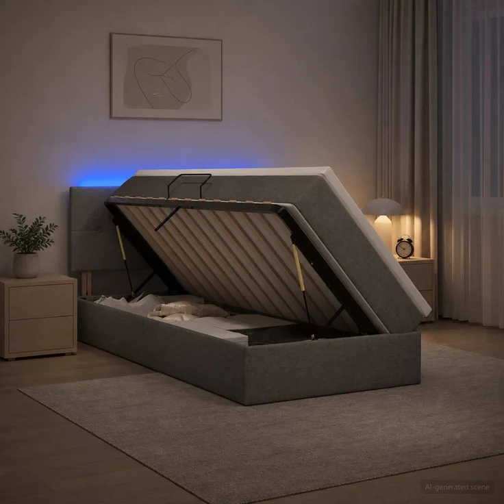 vidaXL LED-Speicherbett mit Matratze Dunkelgrau 100 x 200 cm Stoff 3459043 – Bild 1