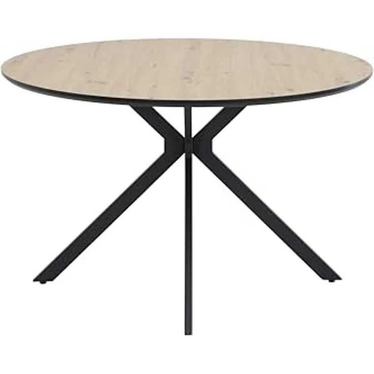 Hela Tische, Runder Esstisch Kindu, Dia 120 cm, Dekor Artisan Eiche, Schwarzes Metallgestell Vierkant, Platte mit Schweizer Kante, 76 cm Höhe – Bild 3