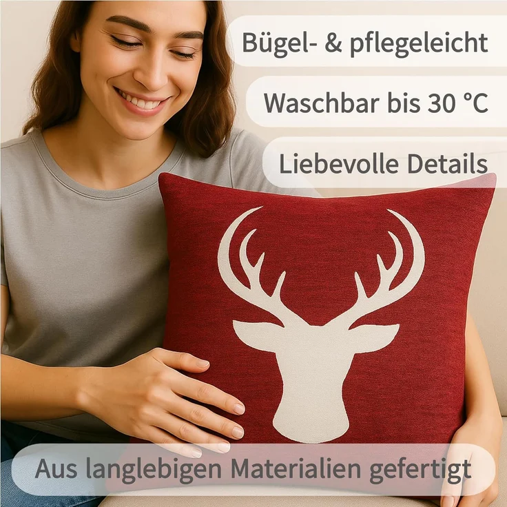 matches21 HOME & HOBBY Kissenbezüge 2er Set Kissenhüllen 40x40 cm rot mit Tannenbaum als Weihnachts-Deko, (2 Stück), Zierkissen-Bezüge für Sofa-Kissen, Couch-Kissen – Bild 3