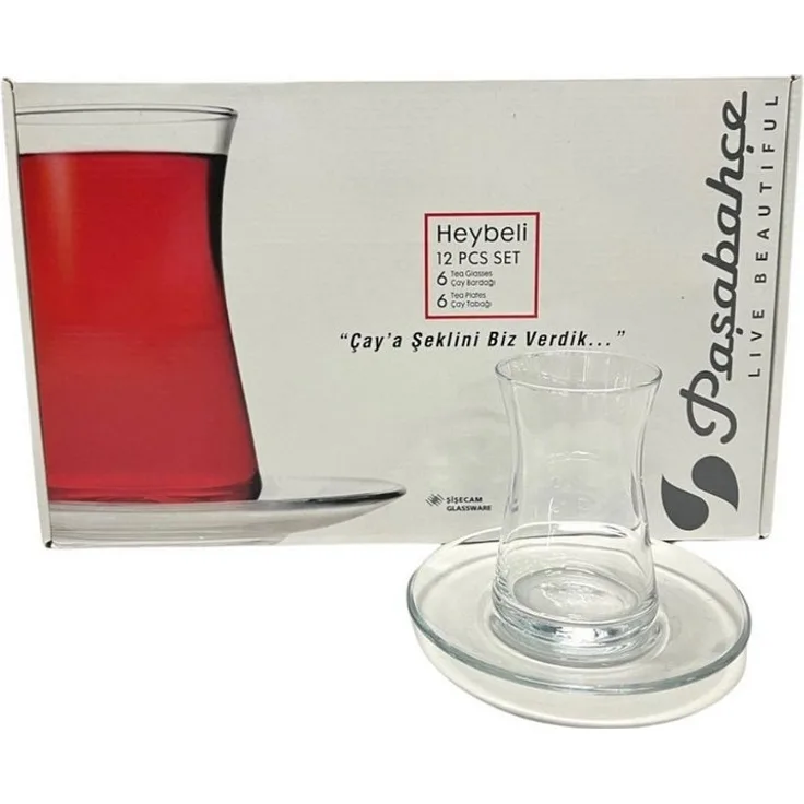Pasabahce 6er Set Teegläser mit Untertassen Teegarnitur Teegeschirr Elegantes Teeservice