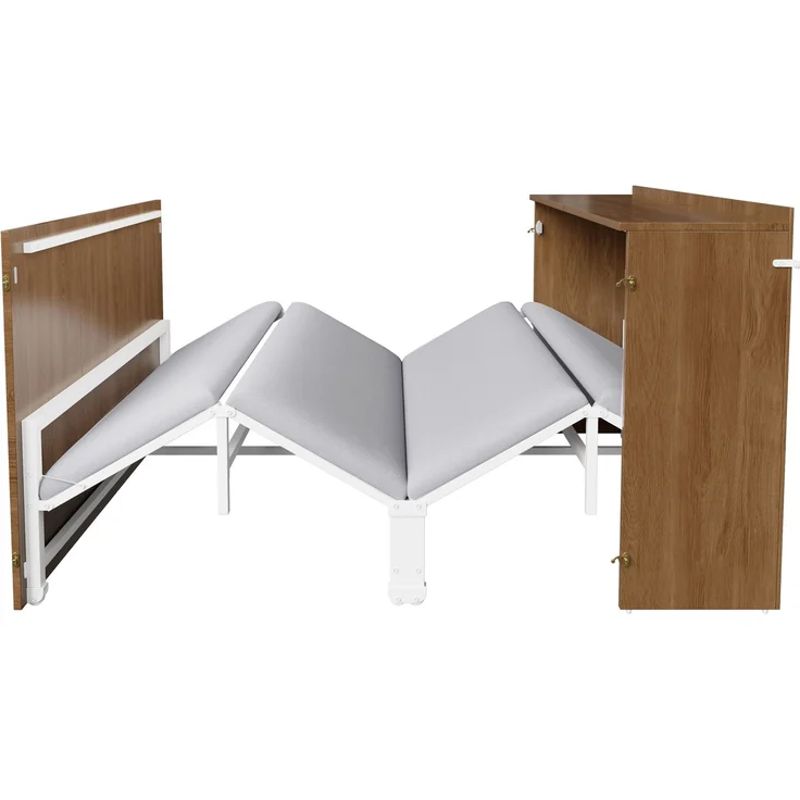 Klappbett 140 x 200 cm, Ausziehbarer Schrankbettrahmen mit Leinenmatratze, Platzsparendes Gästebett mit Metallgestell und Leisen Rollen – Bild 7