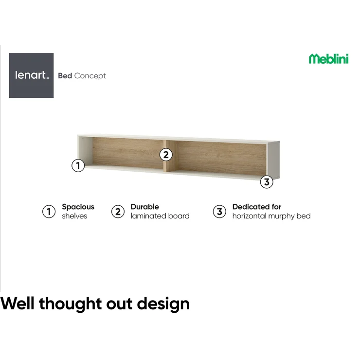 MEBLINI Hängeschrank für Horizontal Schrankbett Bed Concept - Wandschrank mit Regalen - BC-30 - Kaschmir/Nagano Eiche – Bild 3