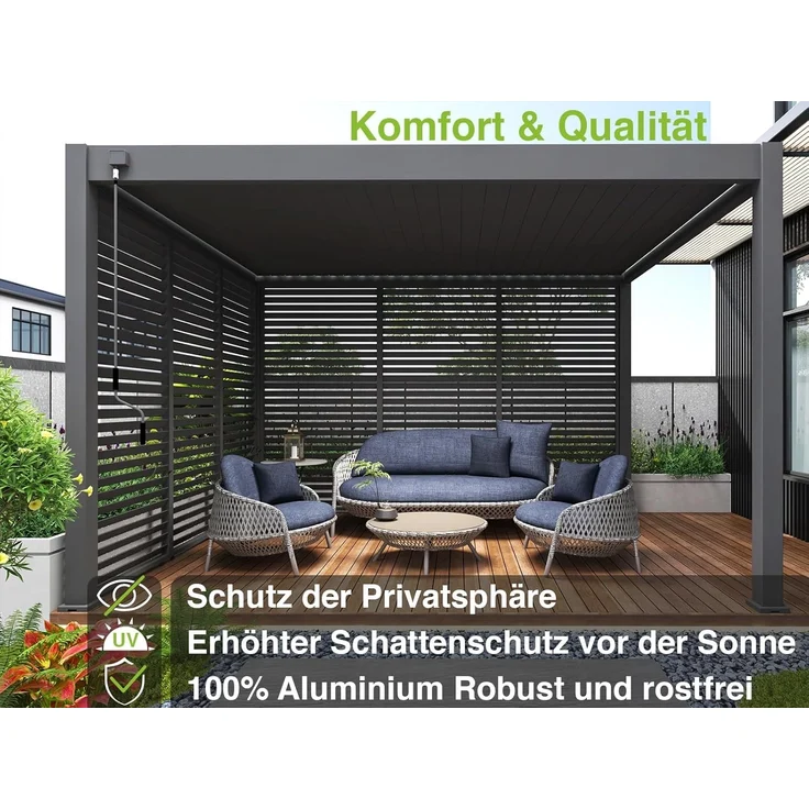 Weide Horizontale Lamellenwand für Weide Pergola | anthrazit | aus Aluminium – Bild 4