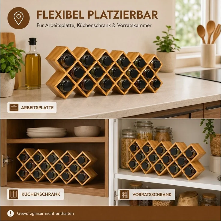 Best for Home Gewürzregal 18 Fächer, Küchen-Gewürzorganizer, Natürliches Bambus, Einzelartikel 1-tlg, platzsparend, kompakte Bauweise, vielseitig einsetzbar – Bild 2