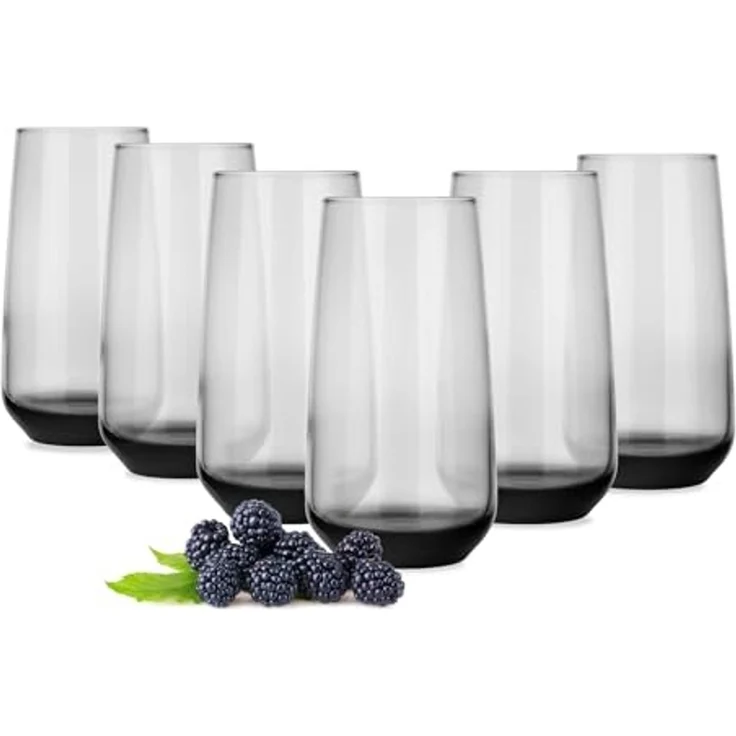 6 schwarze rauchfarbene Longdrinkgläser 430ml Longdrinkgläser Cocktailgläser Saftgläser – Bild 2
