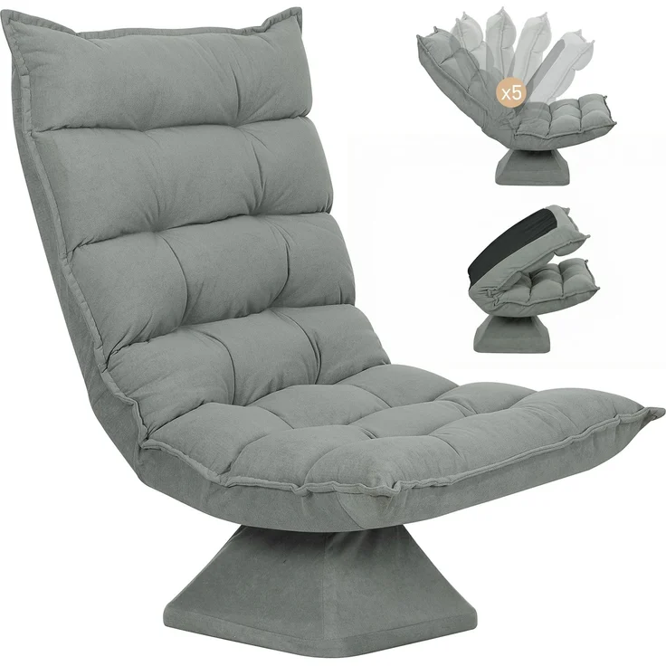 MELAYR, Relaxsessel Lesesessel, drehbar, 62 cm x 70 cm x 95 cm, Hellgrau – Bild 1