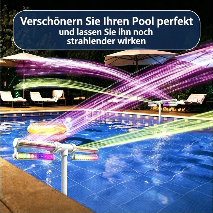 Rutaqian Poolwasserfall Pool Wasserfall mit LED Poollicht RGB, Poolfontäne Fernbedienung, Pool Springbrunnen mit Doppeldüse, Timer, IP65 für Pool Zubehör – Bild 4
