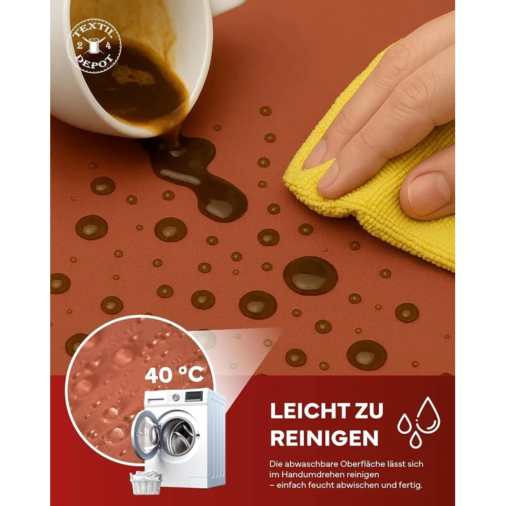 texpot Tischdecke 130x260 cm Terrakotta Leinenoptik Lotuseffekt Fleckschutz Bügelfrei Tischtuch – Bild 4