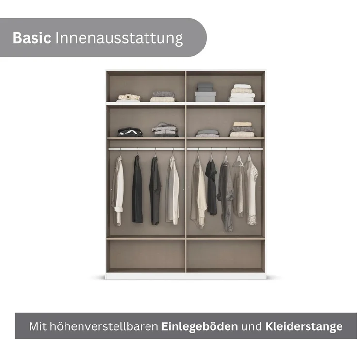 rauch Kleiderschrank Drehtürenschrank Schrank Garderobe Ankleide Schlafzimmer LAGOA (3 verschiedene Ausstattungen BASIC/CLASSIC/PREMIUM (inkl. SOFT-CLOSE) geräumige Schubladen, 3 Breiten, optional mit Aufsatz MADE IN GERMANY – Bild 6