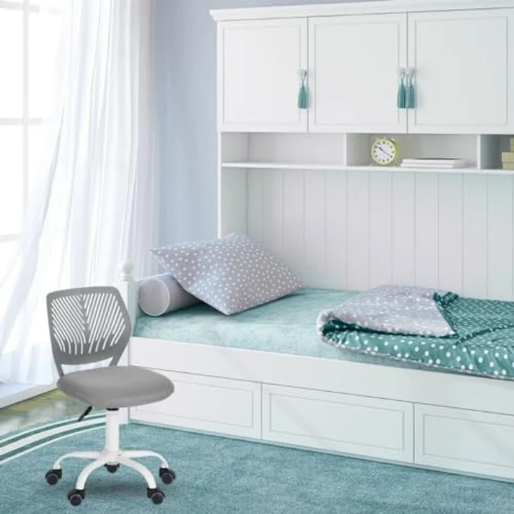 FurnitureR Schreibtischstuhl, ergonomischer Drehstuhl ohne Armlehnen, höhenverstellbarer Bürostuhl mit Rollen, komfortabler Arbeitsstuhl für Home Office, Schlafzimmer und Arbeitszimmer – Bild 2