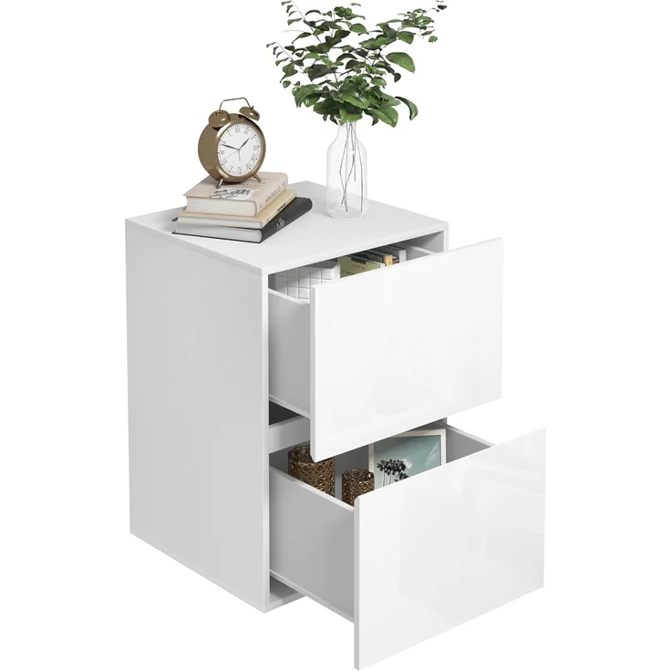 EUGAD Nachttisch (2-St), mit 2 Schubladen in Hochglanz, 40x58x40 cm weiß – Bild 7