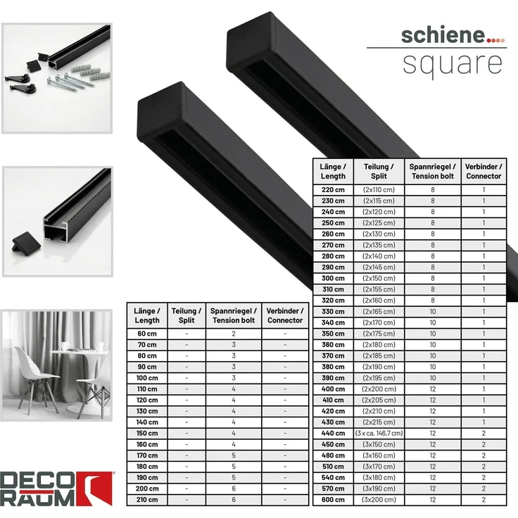 Deco-Raum® 'Square' Gardinenschiene, Aluminium, 330 cm, Schwarz – Bild 7