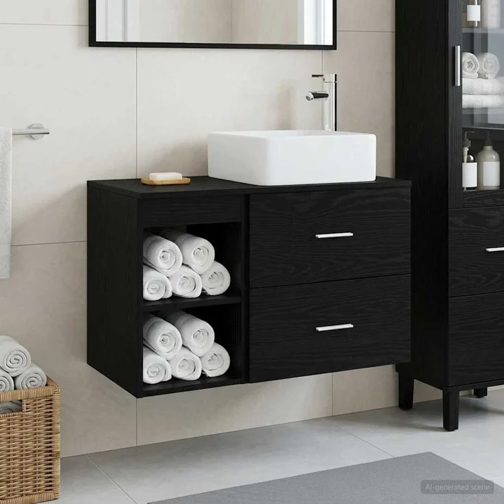 vidaXL Badezimmerschrank-Set 2 stk. Schwarz Eichen-Optik 3403881 – Bild 1