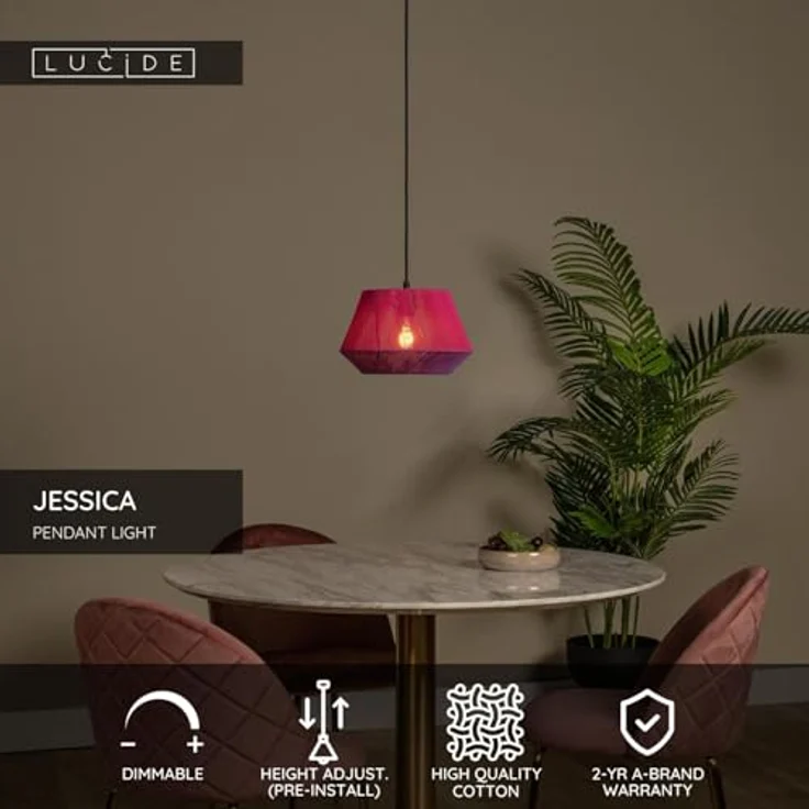 LUCIDE JESSICA Pendelleuchte, Ø 30 cm, 1xE27, höhenverstellbar, rosa – Bild 3