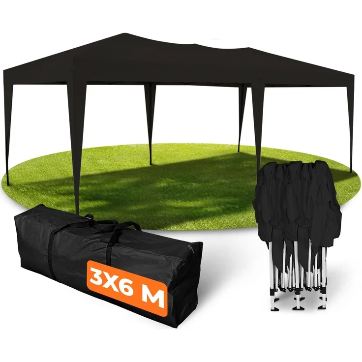 Kronenburg Faltpavillon wasserdicht Pavillon, Gartenzelt, 3x6 m - mit UV Schutz 50+, Schwarz – Bild 1