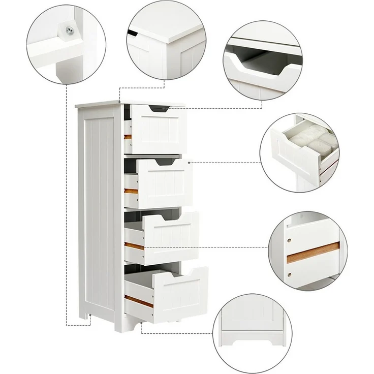 Mondeer Badkommode Badezimmerschrank, Kommode aus Holz, Sideboard mit Stauraum, Modern, Weiß – Bild 3