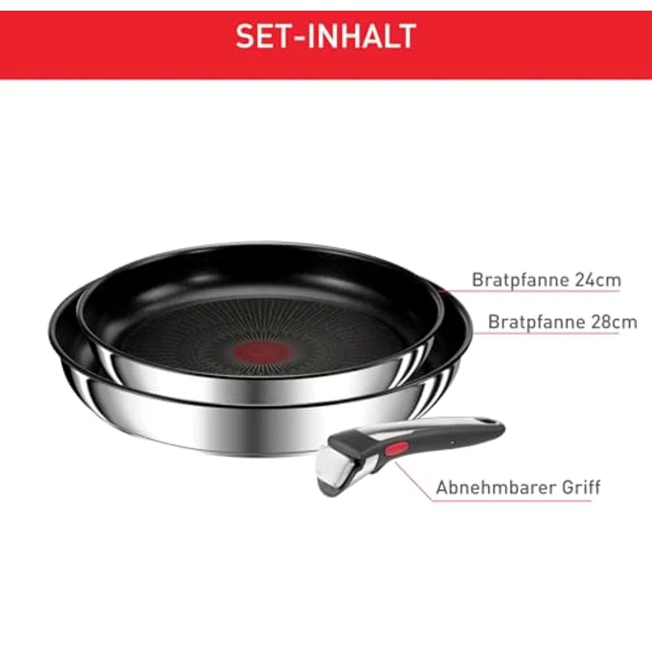 Tefal Ingenio Preference On 3-teiliges Pfannenset, stapelbar, Pfanne Induktion mit Antihaftversiegelung, Thermo-Signal bei idealer Brattemperatur, für alle Herdarten geeignet, Edelstahl, L97493 – Bild 4