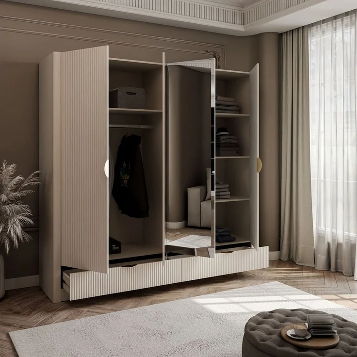 Lookway Kleiderschrank SCARLETT mit Schubladen und Spiegel Breite: 213 cm – Bild 3