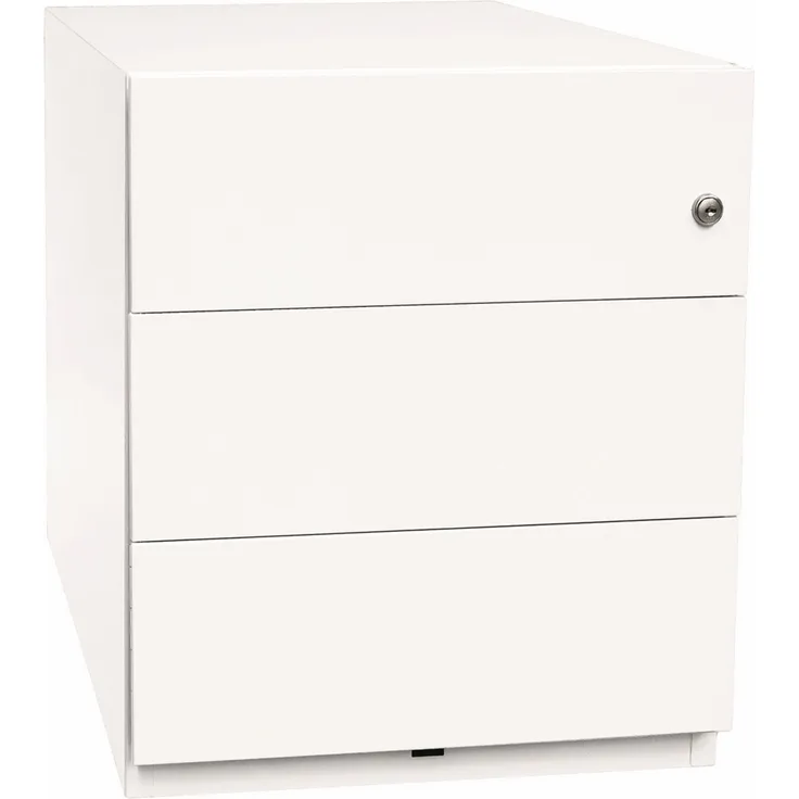 BISLEY Note Rollcontainer mit 3 Schüben aus Metall abschließbar in weiß - Bürocontainer mit Schloss für DIN A4 Dokumente, Kleinteile & Büromaterial, Container für Büro & Homeoffice auf Rollen, NWA59M7SSS-696
