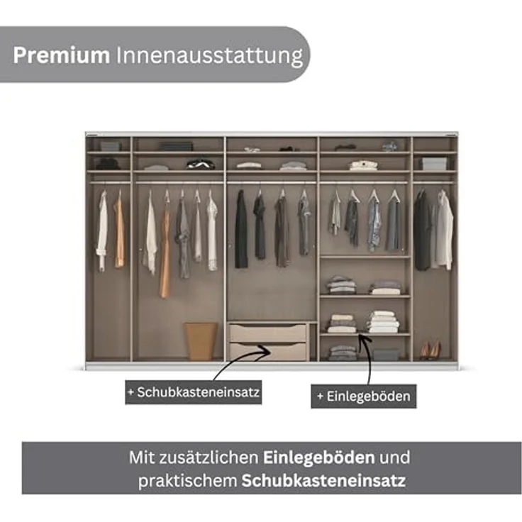 Rauch Möbel Kulmbach, Kleiderschrank mit Schwebetüren für Schlafzimmer, Kinderzimmer, Garderobe, Flur, 3-türig, mit Soft-Close-Funktion, Zubehör Premium, Farbe Weiß, Breite 360 cm – Bild 7