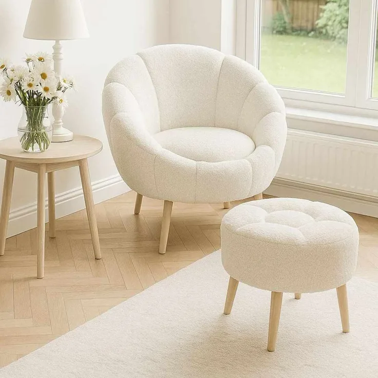 Hanah Home 'Lida - White' Ohrensessel- und Hocker-Set (2-teilig), Weiß, 75 x 100 x 42 cm