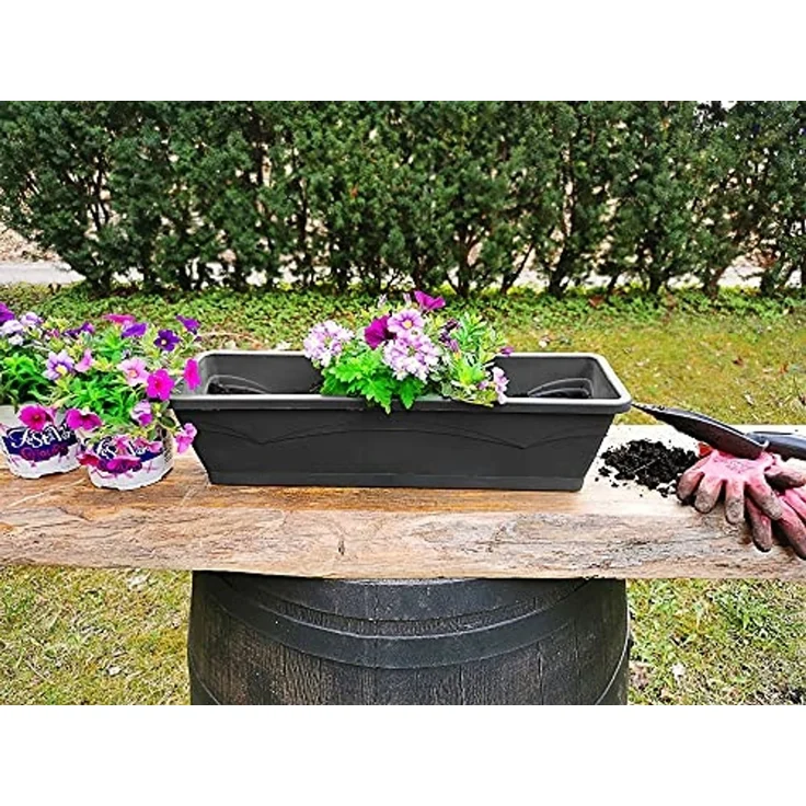 ONDIS24 Balkonkasten Balkonkasten Rom je 6 Liter Pflanzvolumen 3er Set Pflanzkübel, UV- und witterungsbeständig, Wasserspeicher im Untersetzer – Bild 3