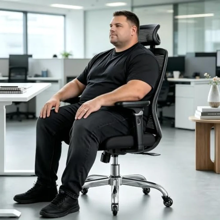 Marsail Bürostuhl mit 6D-Armlehnen, 3D-verstellbarer Kopfstütze, Schiebesitz, Lendenwirbelstütze, 4-Position-Neigungsschloss – hoher und großer Schreibtischstuhl mit Kapazität von 150kg, Schwarz, 4PCS – Bild 2