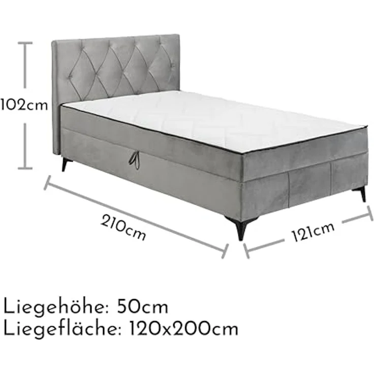 CORNWILL Boxbett 120x200, Grau - Modernes Einzelbett mit Bettkasten - 121 x 102 x 210 cm (B/H/T) – Bild 3