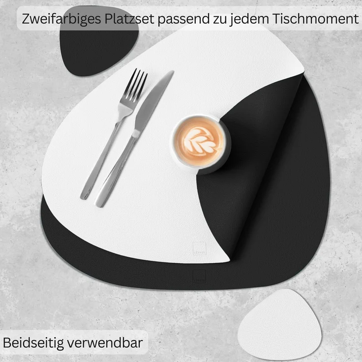 SÄNGER organische Tischsets & Untersetzer aus Kunstleder 12 teilig für 6 Personen, Schwarz + Creme – Bild 2
