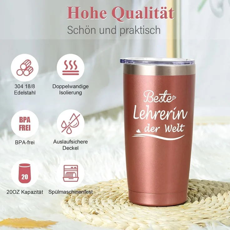 Livole Beste Lehrerin der Welt Thermobecher 600ml Roségold – Bild 2
