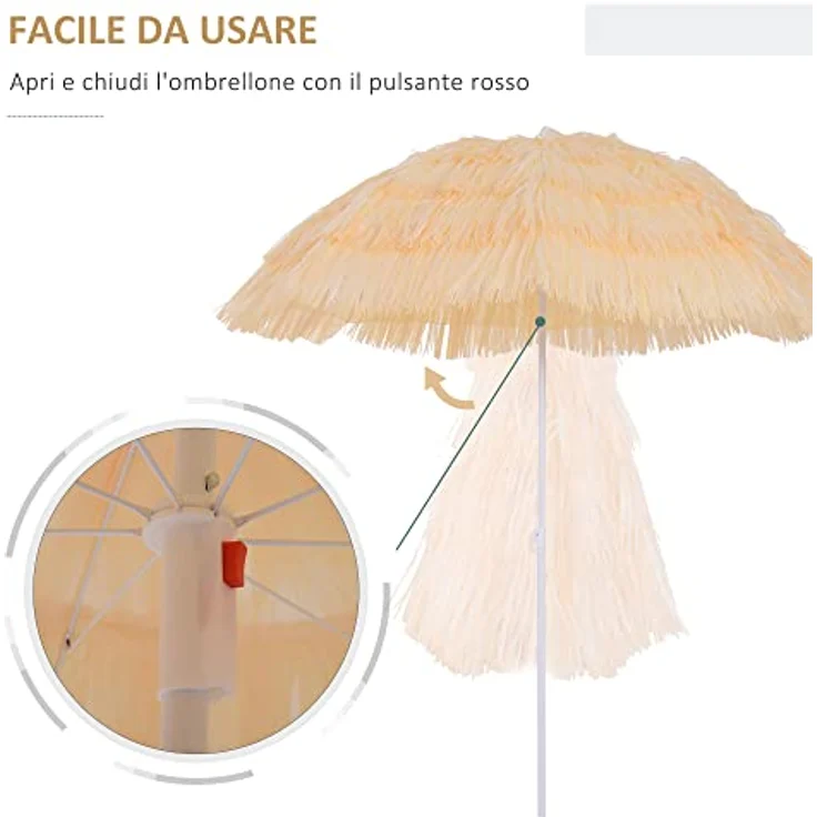 Outsunny Hawaiischirm, Beige, Höhenverstellbar und neigbar, 160x160 cm, Metallgestell, wasserabweisend – Bild 4